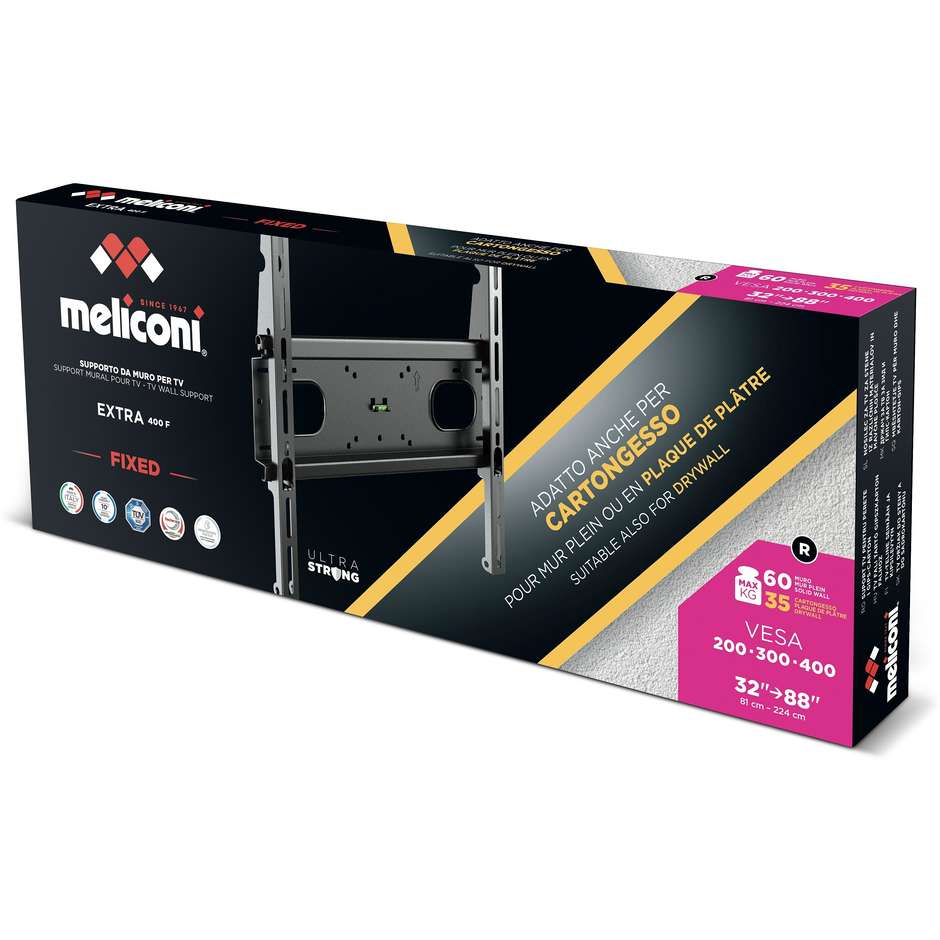 Meliconi EXTRA 400F CG Supporto a Parete TV 32"-88" VESA 200x200-400x400 60kg Nero
