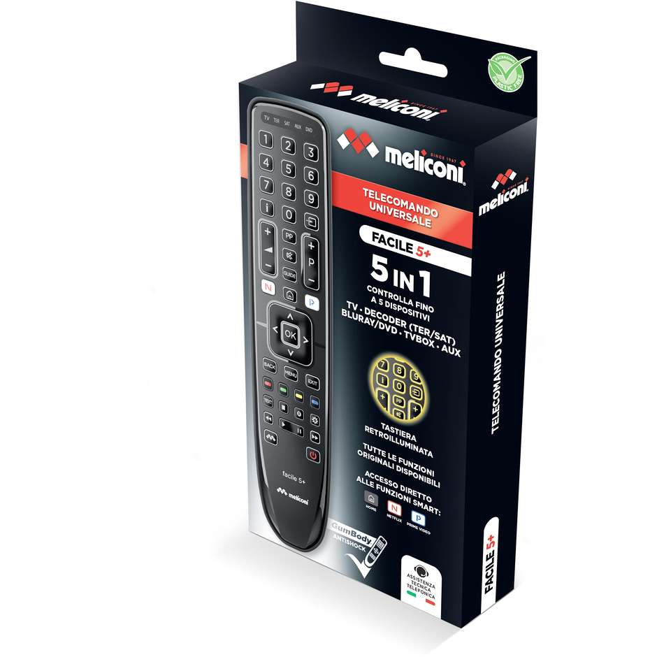 Meliconi FACILE5+ Telecomando Universale per TV Nero