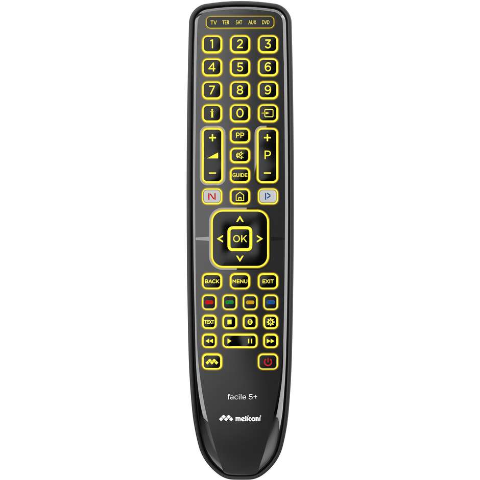 MELICONI FACILE5+ Telecomando Universale Preprogrammato per TV e Dispositivi Multimediali Colore Black