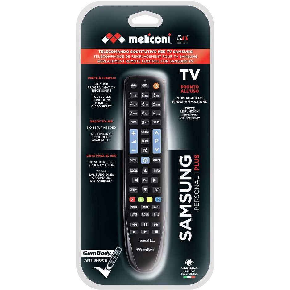 Meliconi Gumbody Personal 1 Plus Telecomando Universale TV Samsung Nero