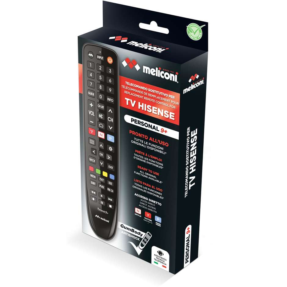 Meliconi Gumbody Personal 9+ 806081 Telecomando TV Hisense IR 2xAAA Nero