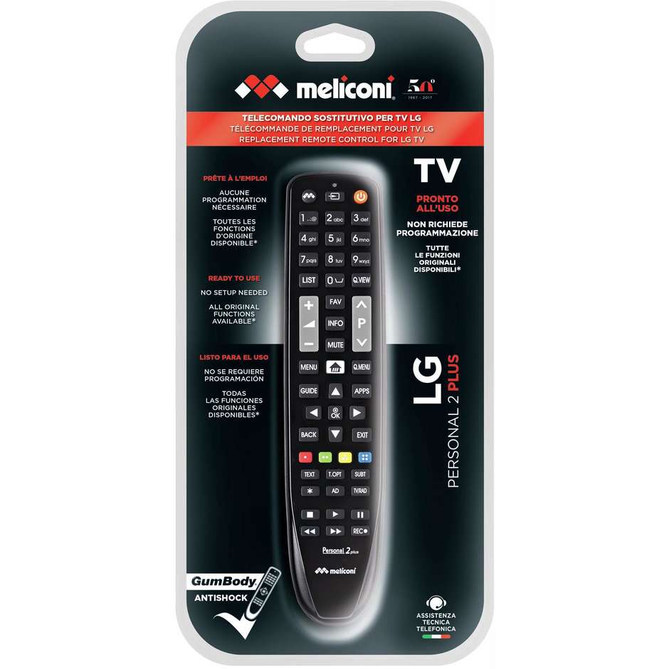 Meliconi PERSONAL2+ Telecomando Universale per TV LG colore nero