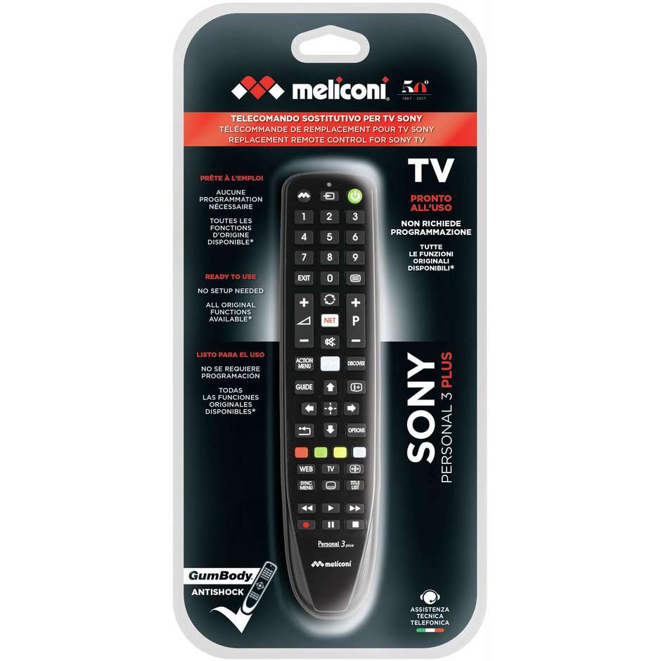 MELICONI PERSONAL3+ Telecomando Universale Preprogrammato per TV e Dispositivi Multimediali Colore Black