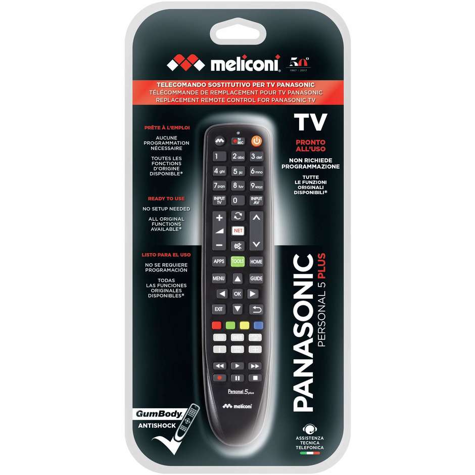 Meliconi PERSONAL5+ Telecomando Universale per TV Panasonic colore nero