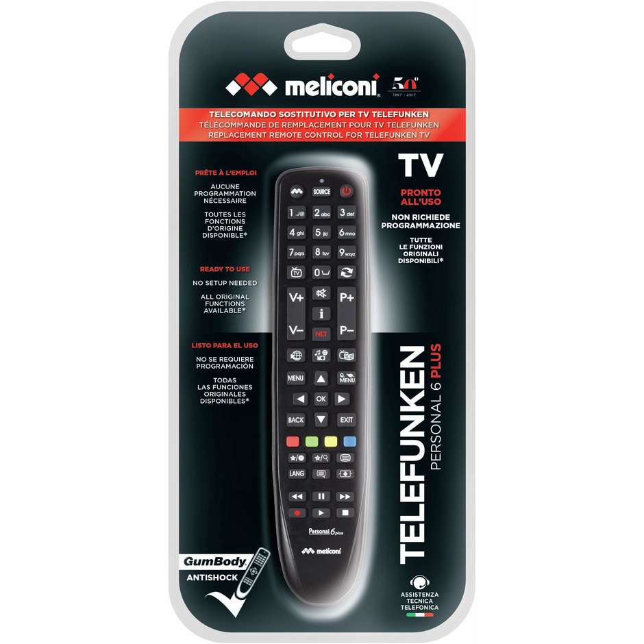 Meliconi PERSONAL6+ Telecomando Universale per TV Telefunken colore nero
