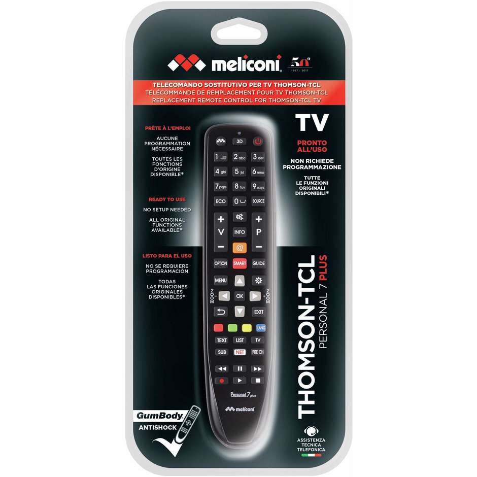 Meliconi PERSONAL7+ Telecomando Universale per TV TCL/Thomson colore nero