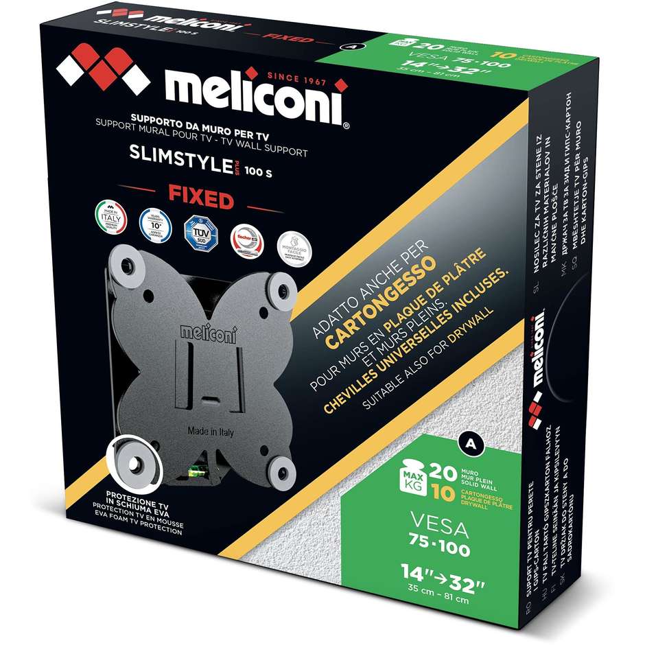 MELICONI PLUS 100S CG 480954 Supporto da Parete Ultra Slim Fisso per TV Colore Black