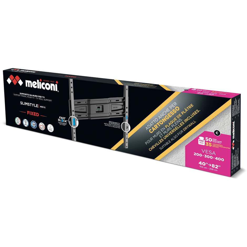 Meliconi PLUS 400S CG 480957 Supporto a Parete per TV VESA Nero
