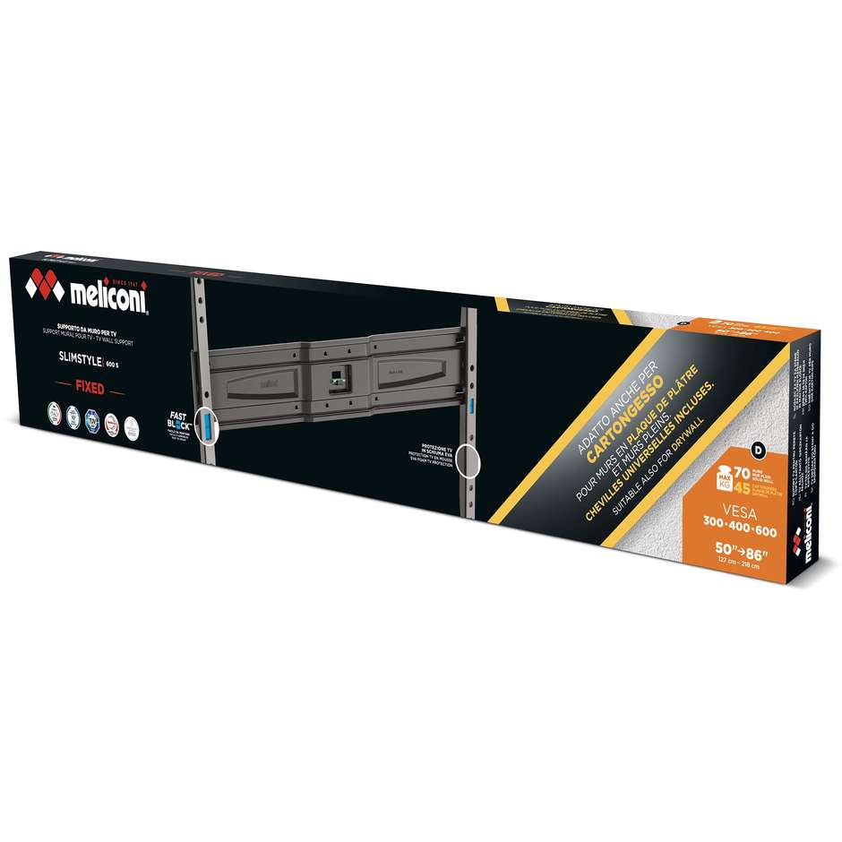 MELICONI PLUS 600S CG 480958 Supporto da Parete Ultra Slim Fisso per TV Colore Black