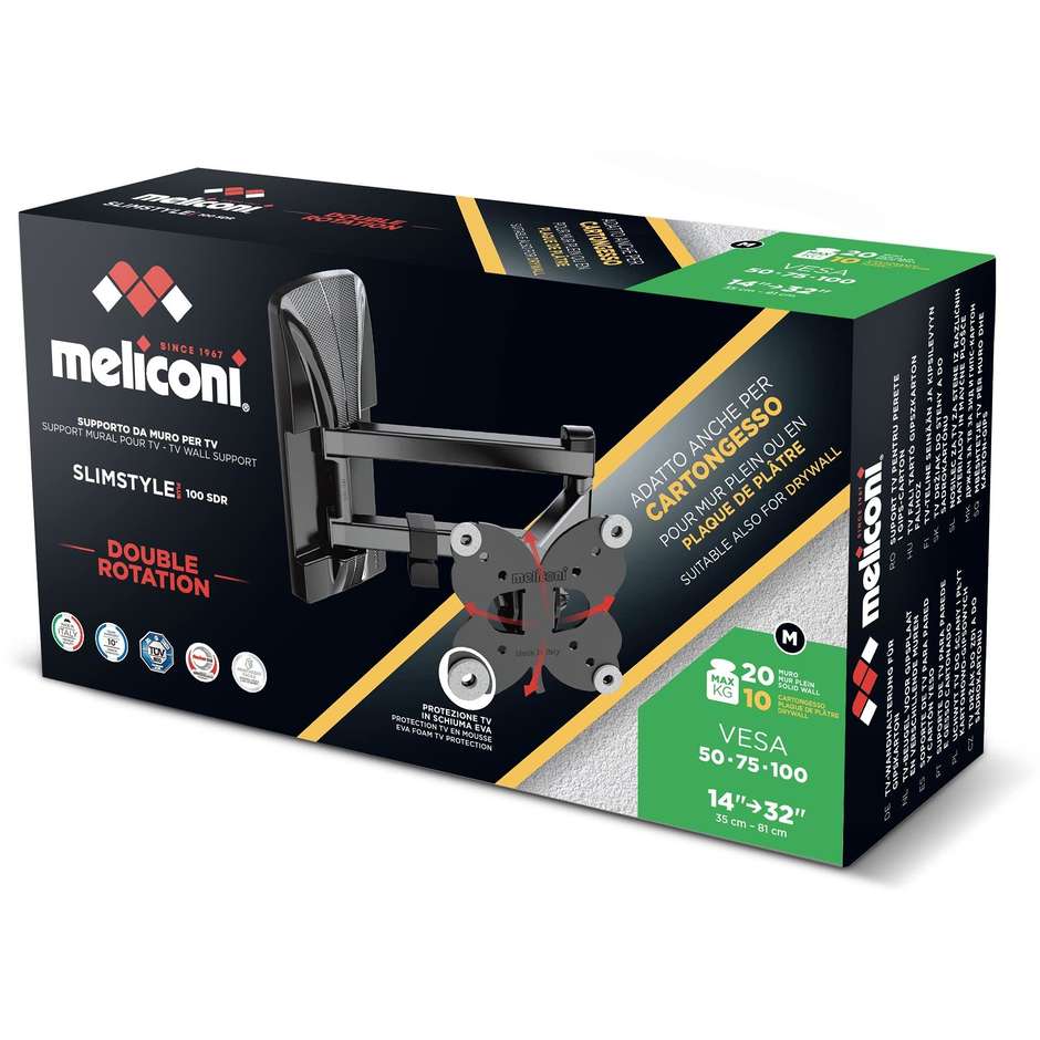 Meliconi SLIMSTYLE PLUS 100 SDR CG Supporto TV 32" Colore Nero