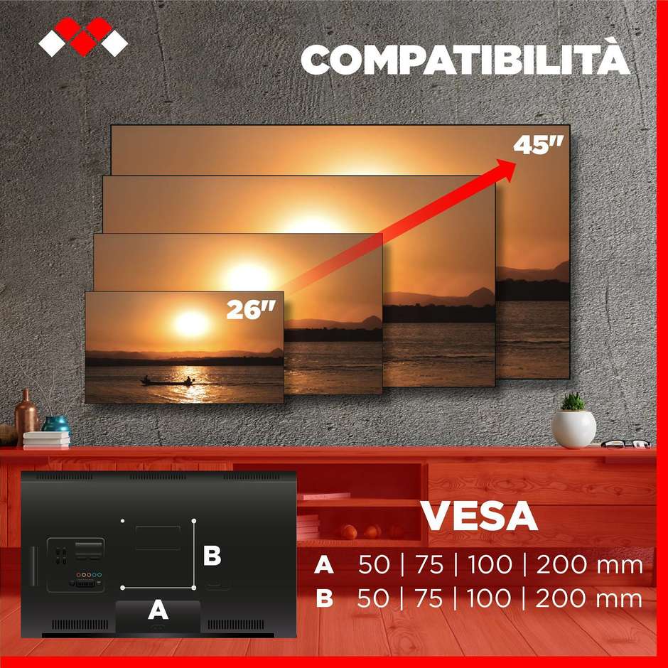 Meliconi Slimstyle Plus 200ST – Staffa TV inclinabile e girevole 26"–45"