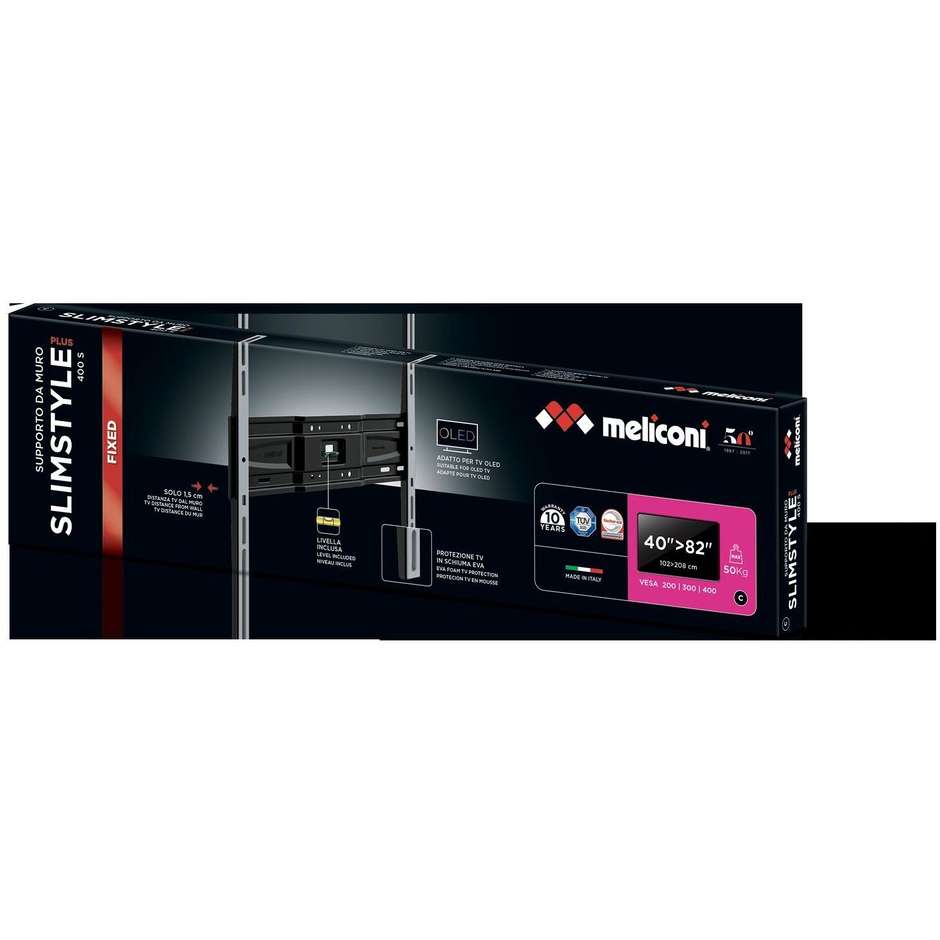 Meliconi SlimStyle Plus 400 S Supporto a parete per televisori 40-82" Peso massimo 50 Kg colore Nero