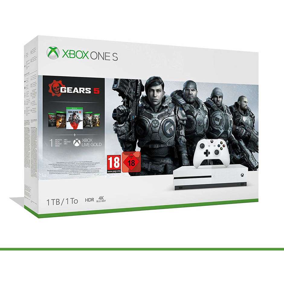 Microsoft 234-01027 Kit console Xbox One S 1 TB + Gears of war 5 + Gears of war 2, 3, 4 + 14 giorni Live Gold  + 1 mese Gamepass