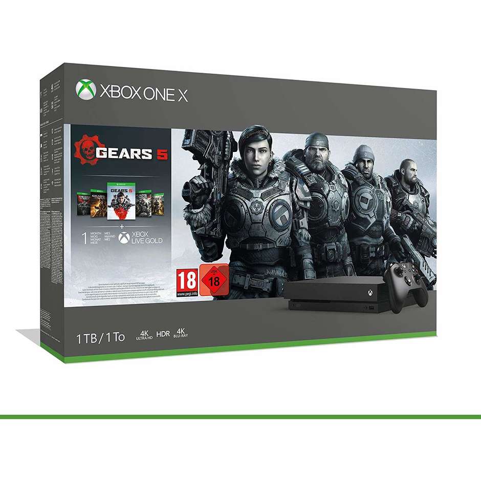 Microsoft CYV-00328 Kit console Xbox One X 1 TB + Gears of war 5 + Gears of war 2, 3, 4 + 14 giorni Live Gold + 1 mese Gamepass