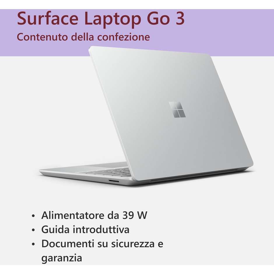 Microsoft Surface Go 3 Notebook 12.45" Ram 8 GB Memoria 256 GB Windows 11 Home Colore Platino