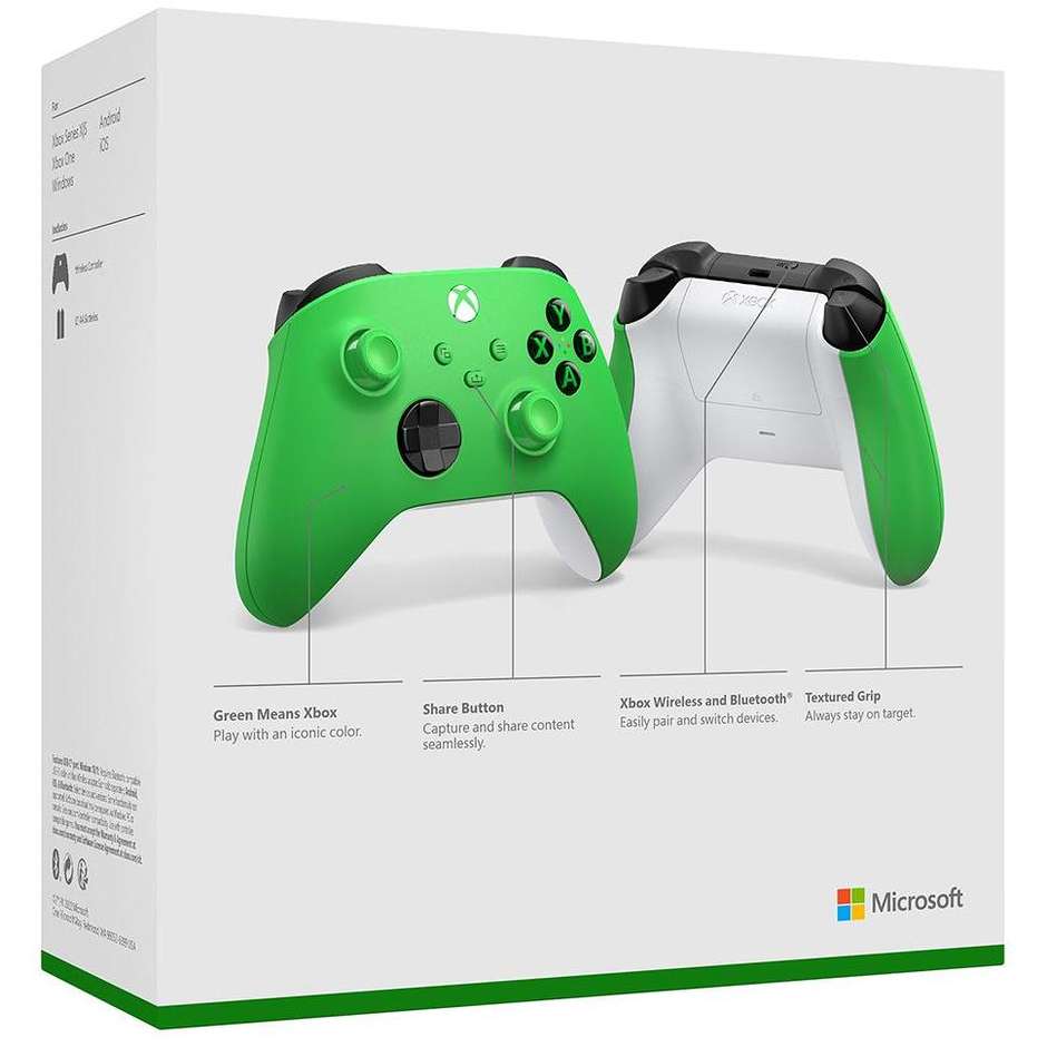 MICROSOFT Xbox Controller Wireless per Xbox Series X/S Xbox One e PC Bluetooth Electric Volt Verde