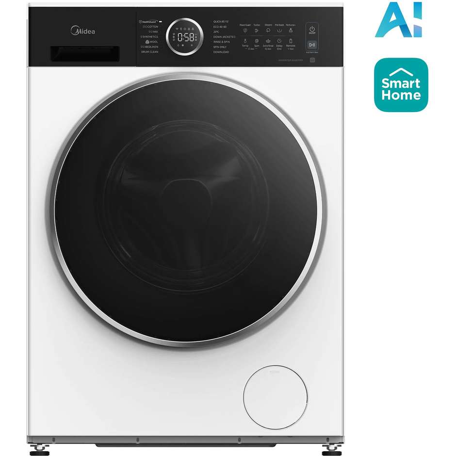 Midea MF205W80BA30/W-IT Lavatrice a Carica Frontale 8kg 1400 giri A-30% Bianca