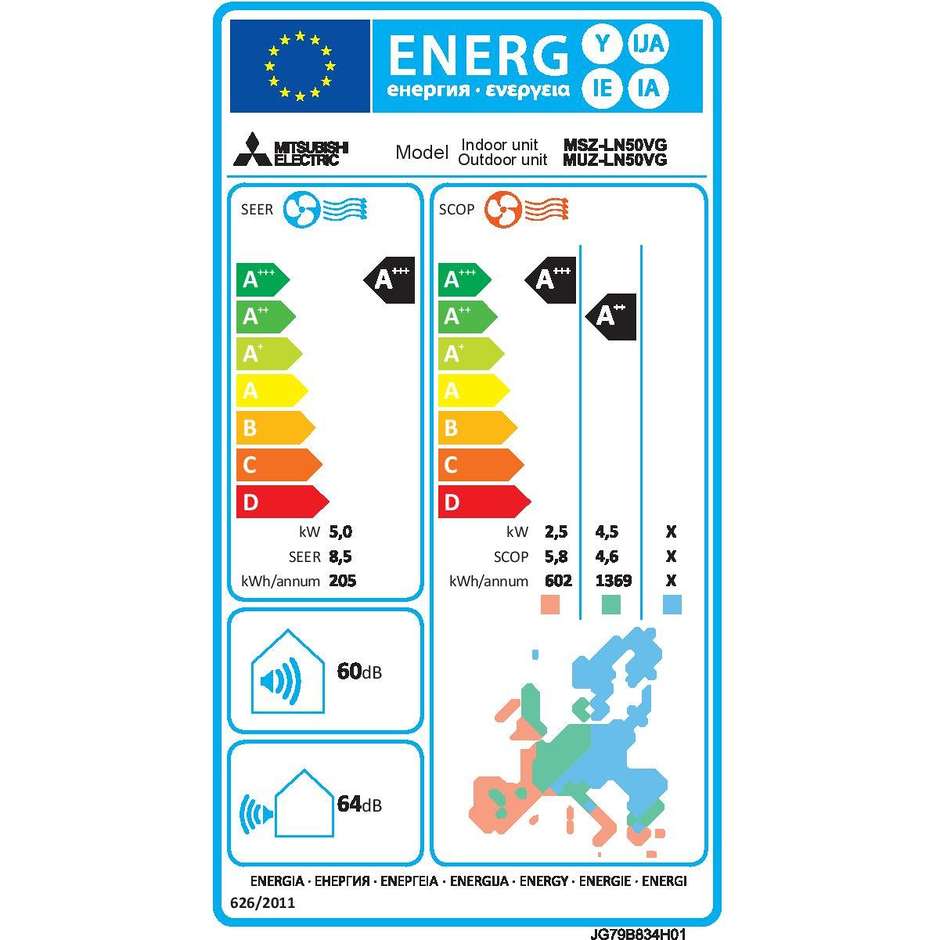 MITSUBISHI KITLN50WHITE Condizionatore Climatizzatore Mono Split Inverter 18000 BTU Classe A Gas R32