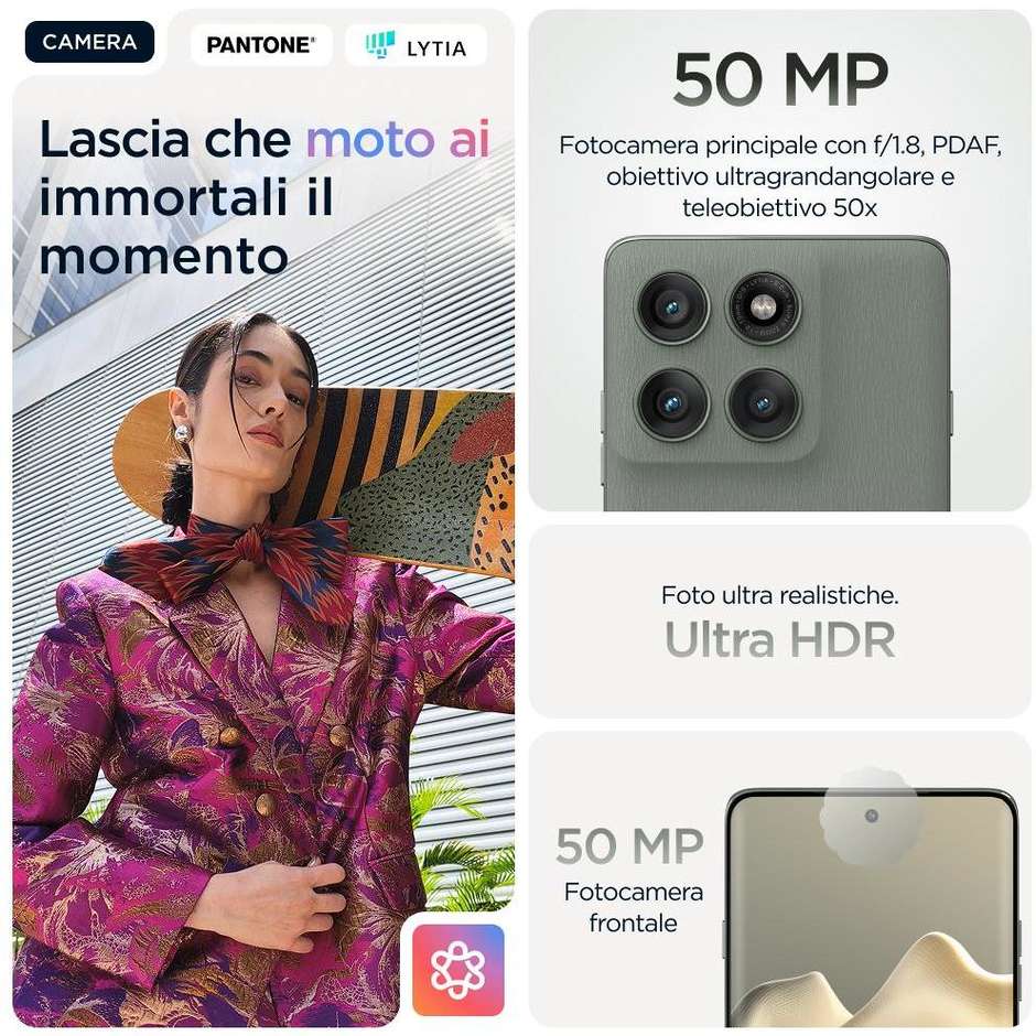 Motorola Edge 60 pro Smartphone 5G con Moto AI 6.67" Ram 12 GB Memoria 512 GB Colore Grigio