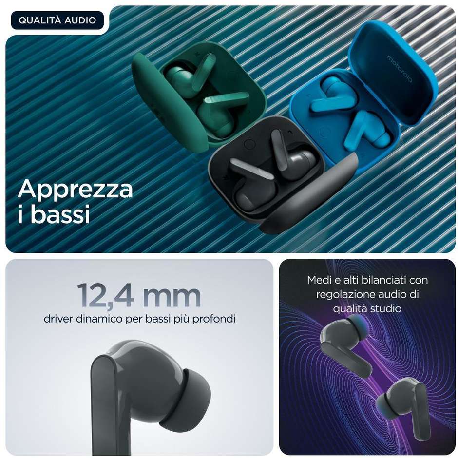 Motorola Moto Buds Auricolari True Wireless con Cancellazione Attiva del Rumore ANC Hi-Res Nero (Starlight Black)