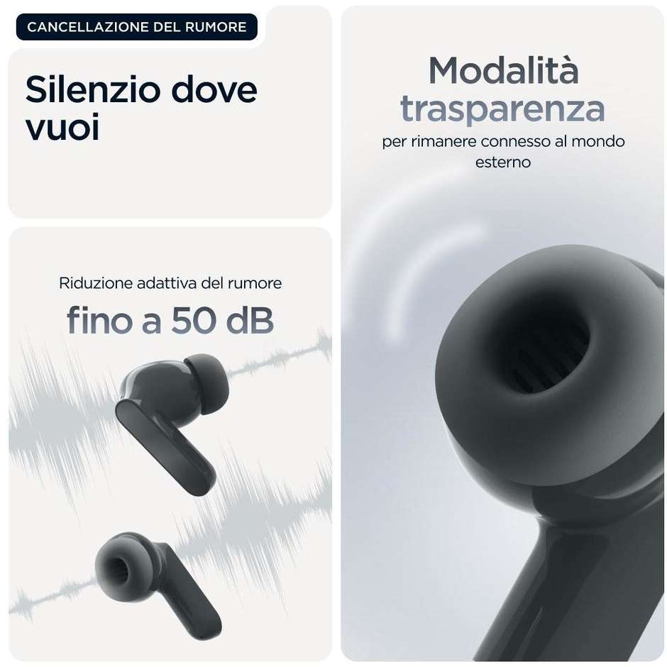 Motorola Moto Buds Auricolari True Wireless con Cancellazione Attiva del Rumore ANC Hi-Res Nero (Starlight Black)