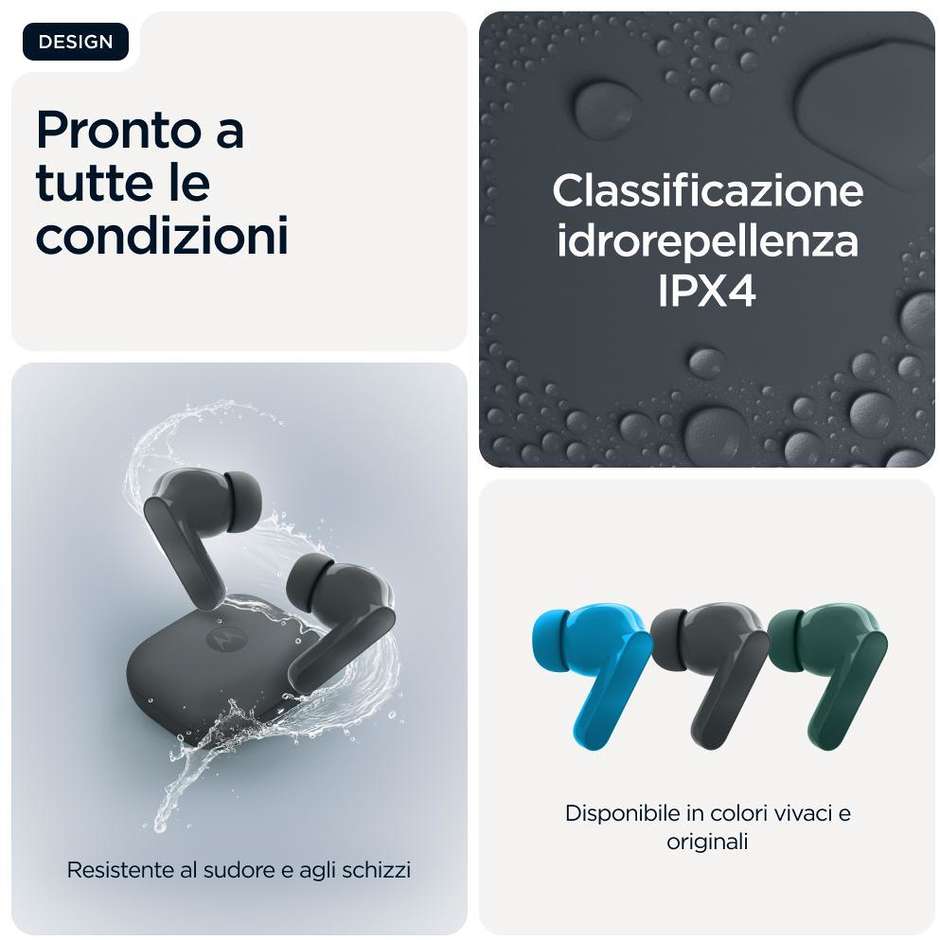Motorola Moto Buds Auricolari True Wireless con Cancellazione Attiva del Rumore ANC Hi-Res Nero (Starlight Black)
