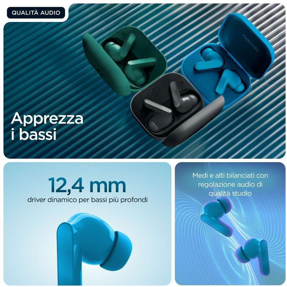 Motorola Moto Buds Bass Auricolari TWS ANC 43 Ore PANTONE Blue Jewel
