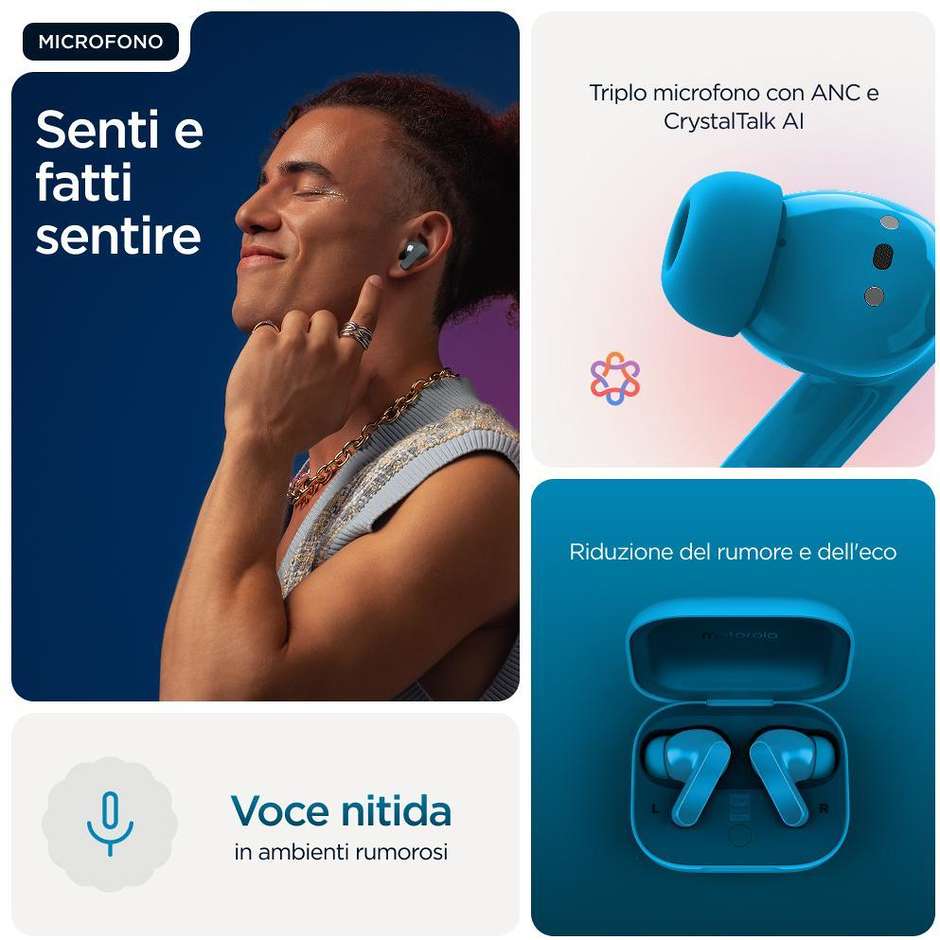Motorola Moto Buds Bass Auricolari TWS ANC 43 Ore PANTONE Blue Jewel