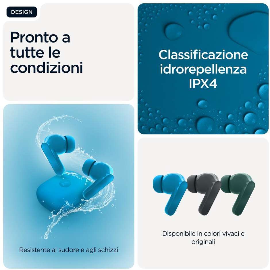 Motorola Moto Buds Bass Auricolari TWS ANC 43 Ore PANTONE Blue Jewel