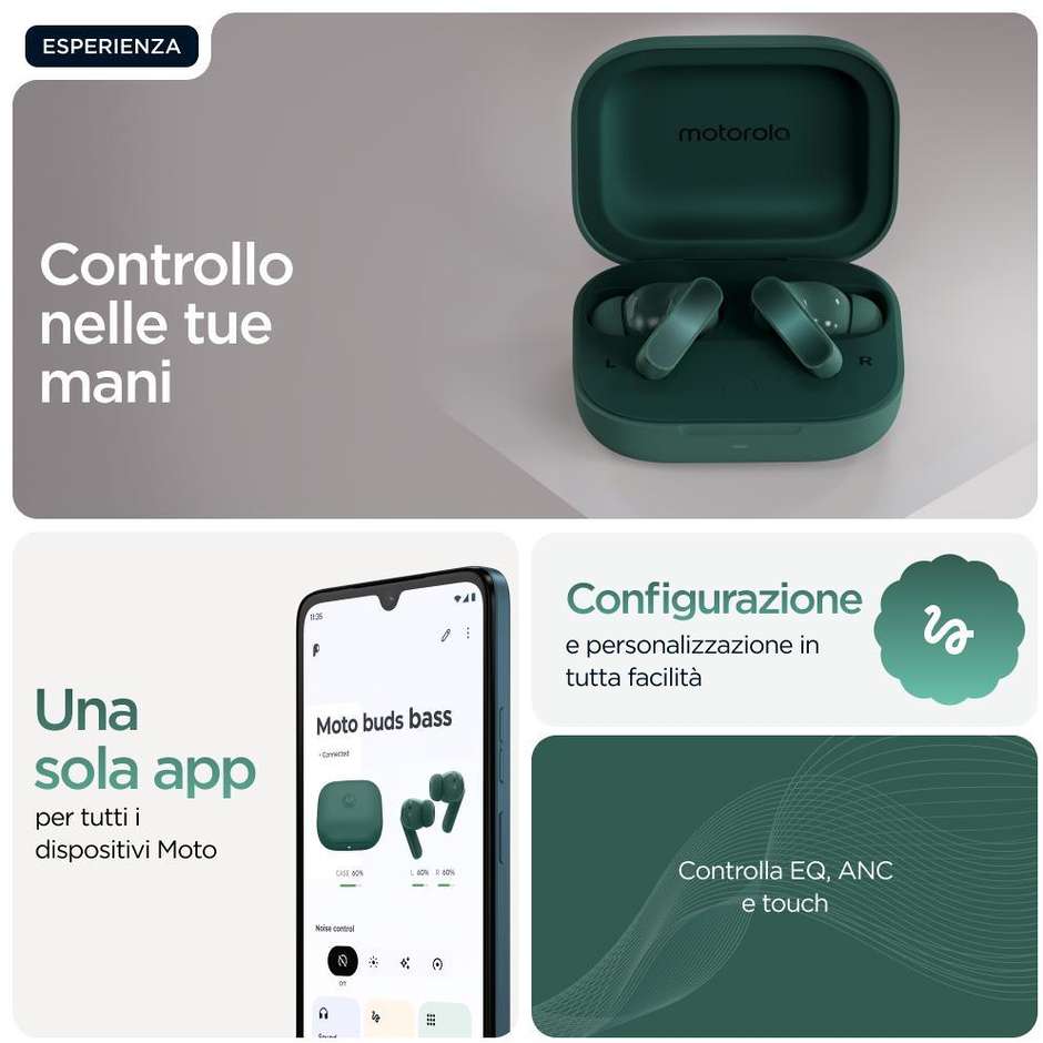 Motorola Moto Buds Bass Auricolari TWS Bluetooth 5.3 Verde