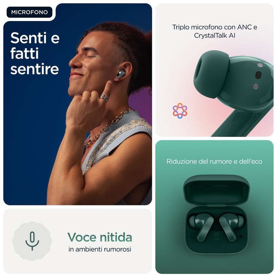 Motorola Moto Buds Bass Auricolari TWS Bluetooth 5.3 Verde