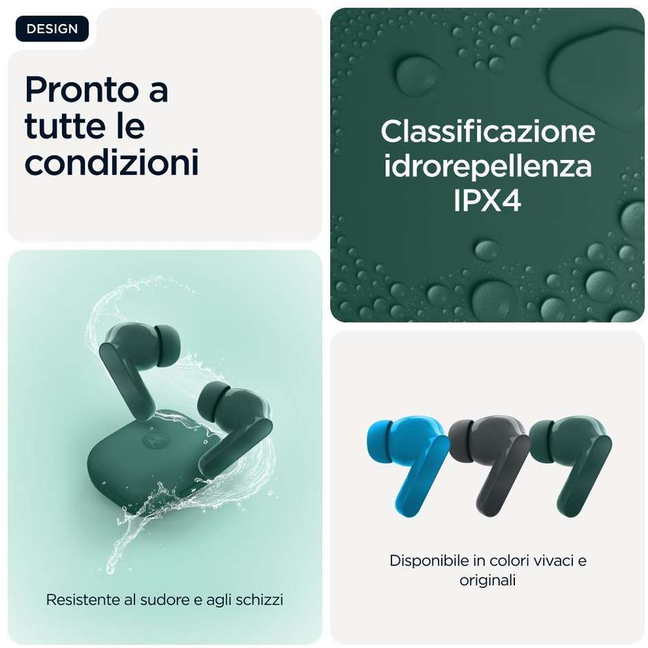 Motorola Moto Buds Bass Auricolari TWS Bluetooth 5.3 Verde