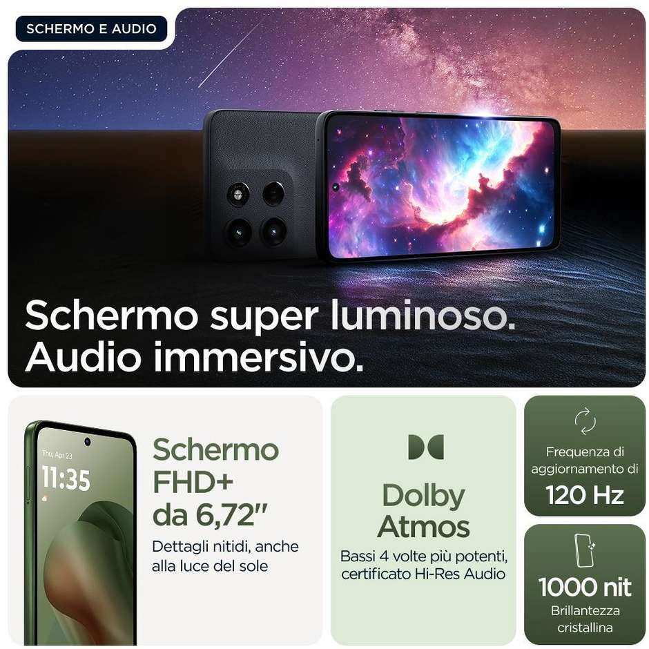Motorola moto G56 Smartphone 5G 6.72" Ram 8 GB Memoria 256 GB Android 15 Colore Verde