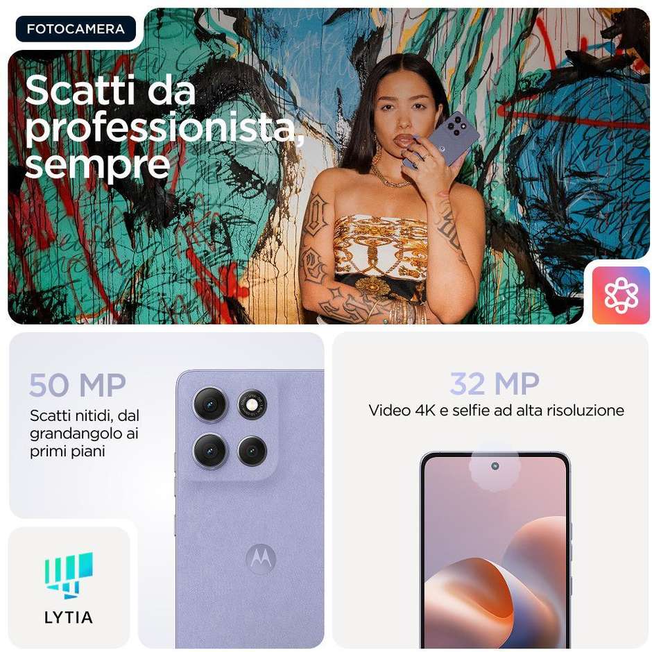 Motorola moto G86 Samartphone 5G 6.67" Ram 8 GB Memoria 256 GB Colore Lilla