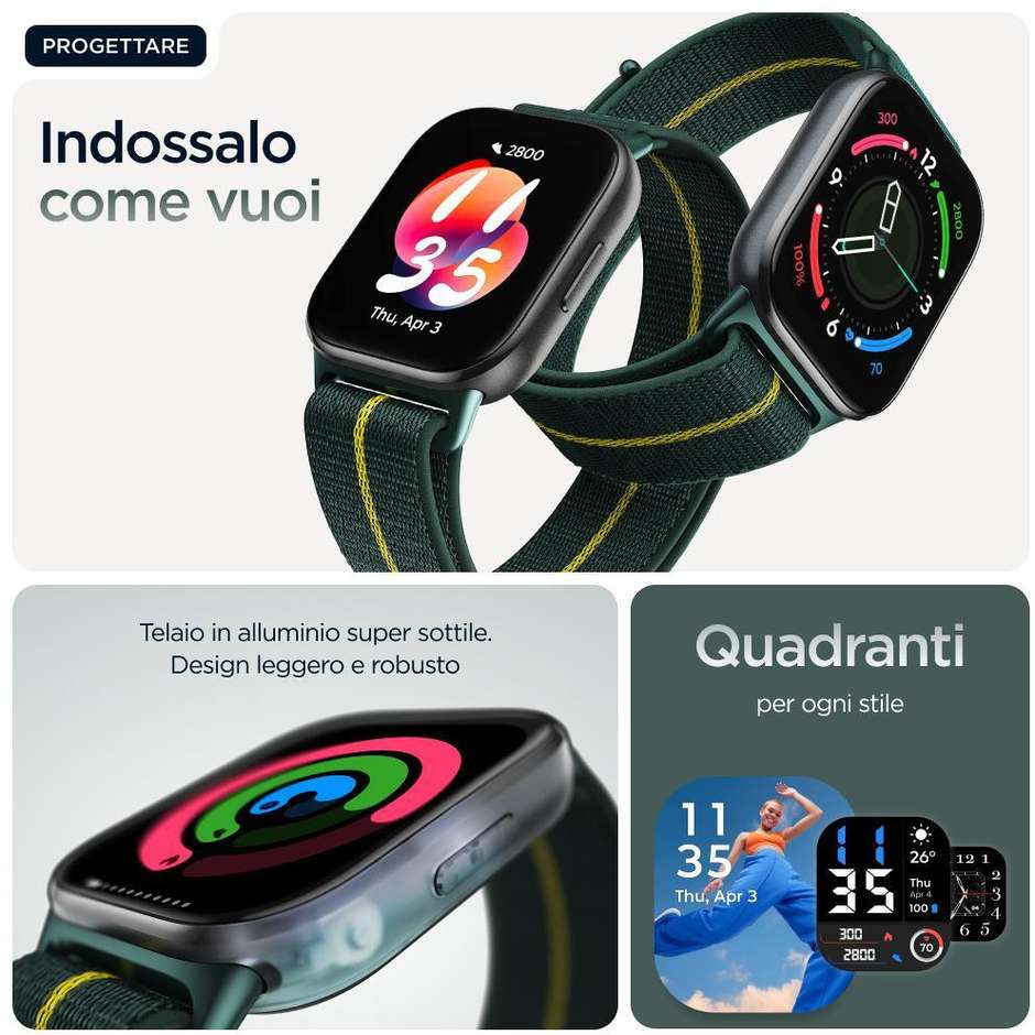 Motorola Moto Watch Fit 44.5mm Smartwatch AMOLED Cassa Alluminio GPS Bluetooth Colore Verde/Grigio