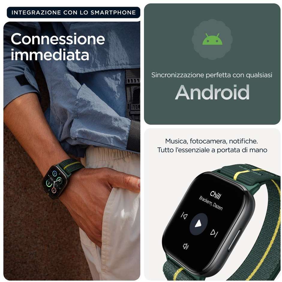 Motorola Moto Watch Fit 44.5mm Smartwatch AMOLED Cassa Alluminio GPS Bluetooth Colore Verde/Grigio