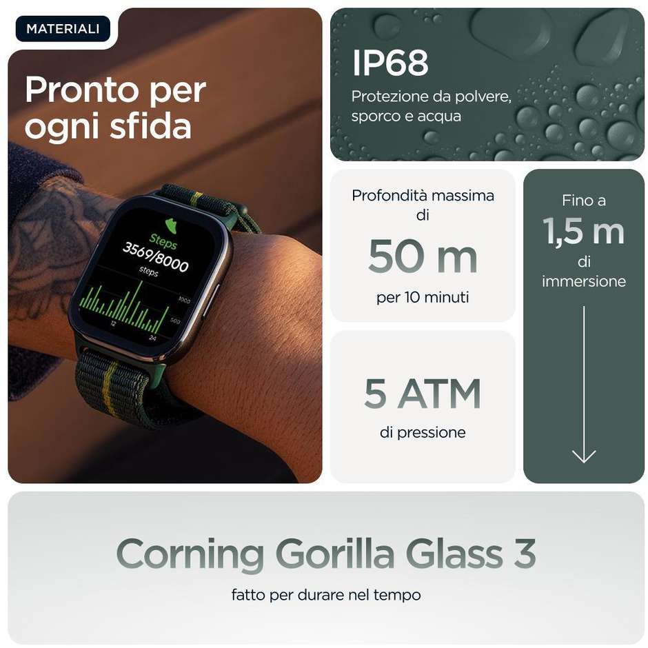 Motorola Moto Watch Fit 44.5mm Smartwatch AMOLED Cassa Alluminio GPS Bluetooth Colore Verde/Grigio