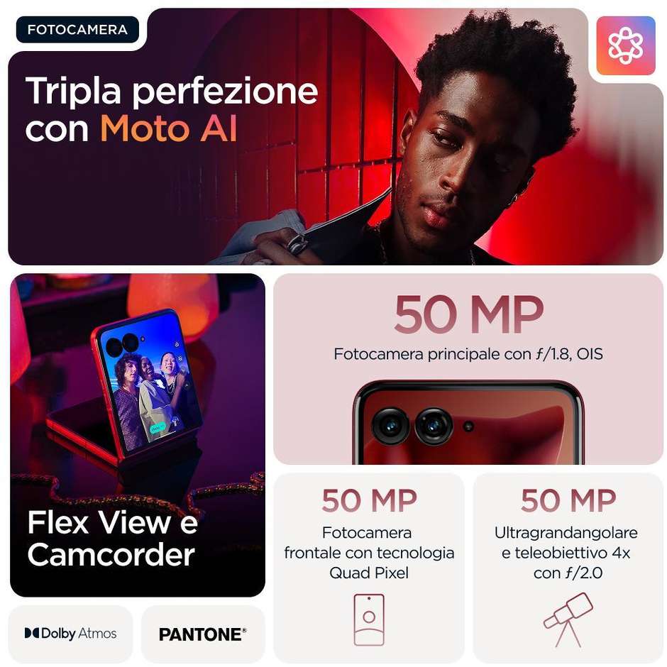 Motorola razr 60 ultra Smartphone 5G 6.96" Ram 16 GB Memoria 512 GB Android 15 Colore Rio Red