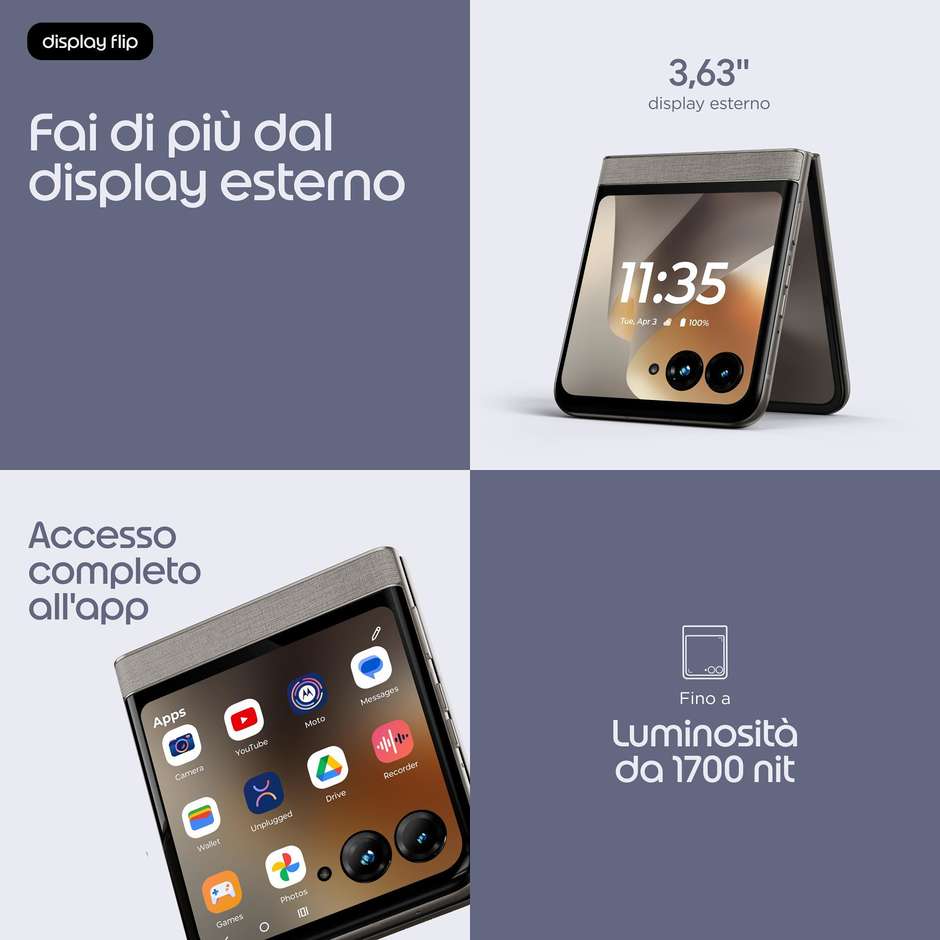 Motorola Razr 70 Smartphone Pieghevole 5G 17,5 cm (6.9") AMOLED 120Hz 8 GB 256 GB PANTONE Hematite