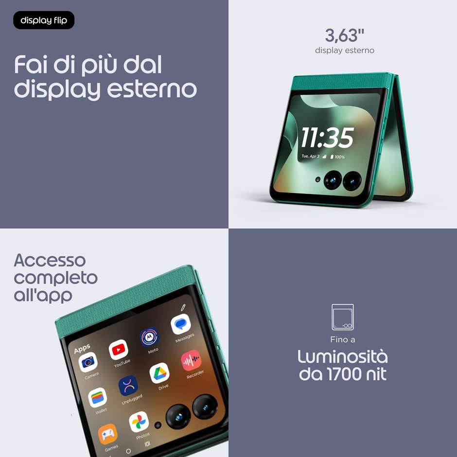 Motorola Razr 70 Smartphone Pieghevole 5G 17,5 cm (6.9") AMOLED 120Hz 8 GB 256 GB PANTONE Sporting Green