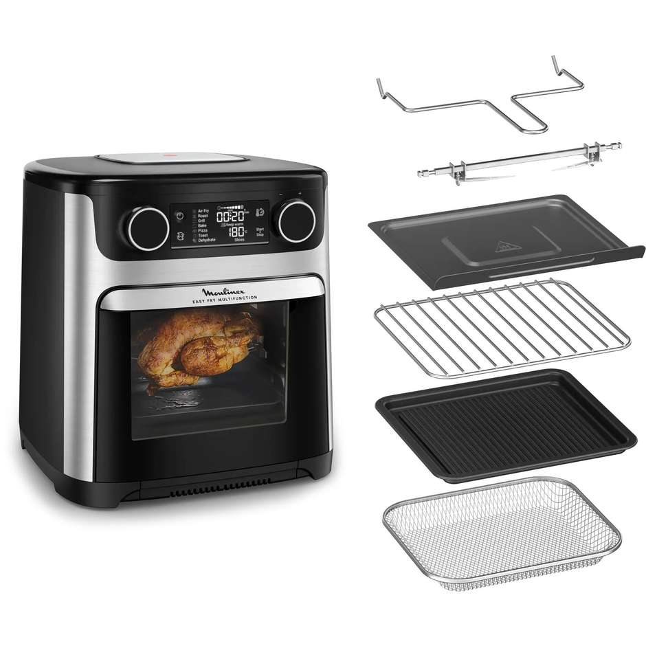 Moulinex AL556D Friggitrice ad Aria Calda 15 L 1000W con Cestello Singolo Antiaderente Nero, Acciaio inox
