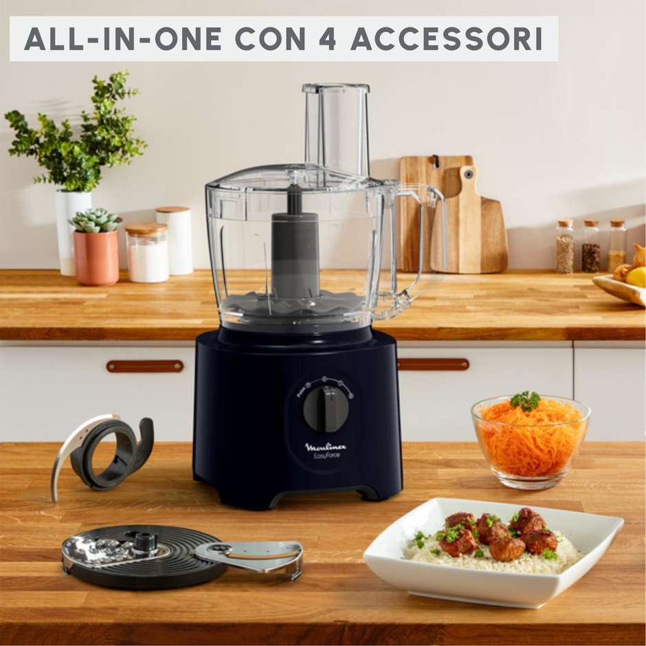 Moulinex Easy Force FP2428 Robot da Cucina 800 W, Ciotola 2,4 L, 15 Funzioni, 5 Accessori, Nero/Trasparente