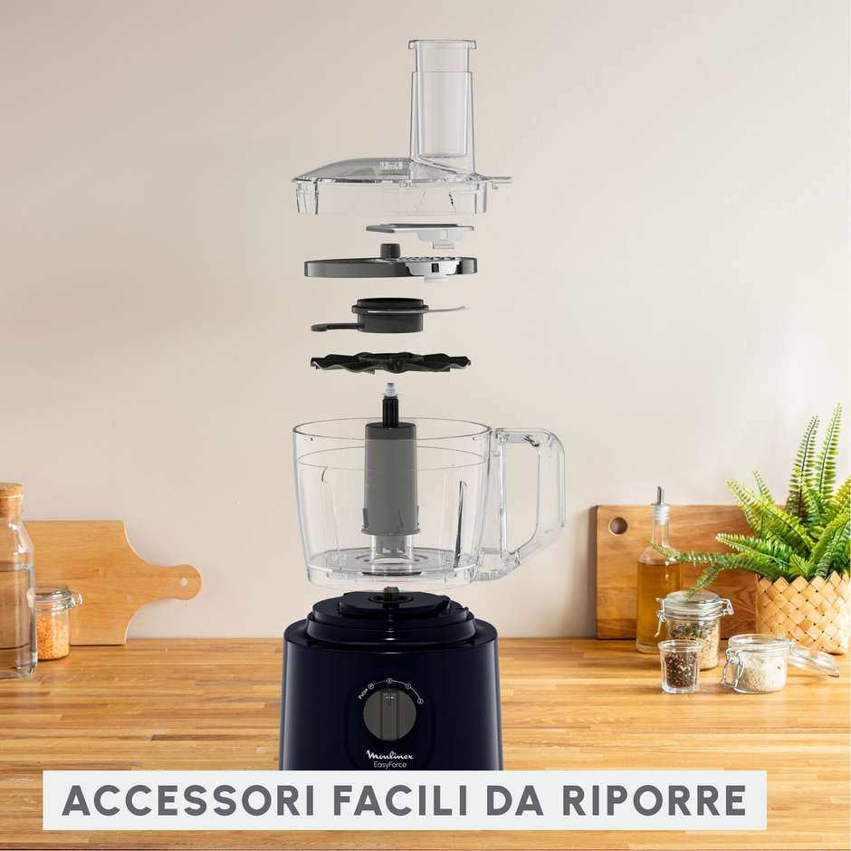 Moulinex Easy Force FP242810 Food Processor Compatto 700W Ciotola 2,4L 6 Accessori Nero