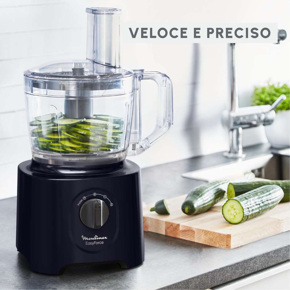 Moulinex Easy Force FP242810 Food Processor Compatto 700W Ciotola 2,4L 6 Accessori Nero