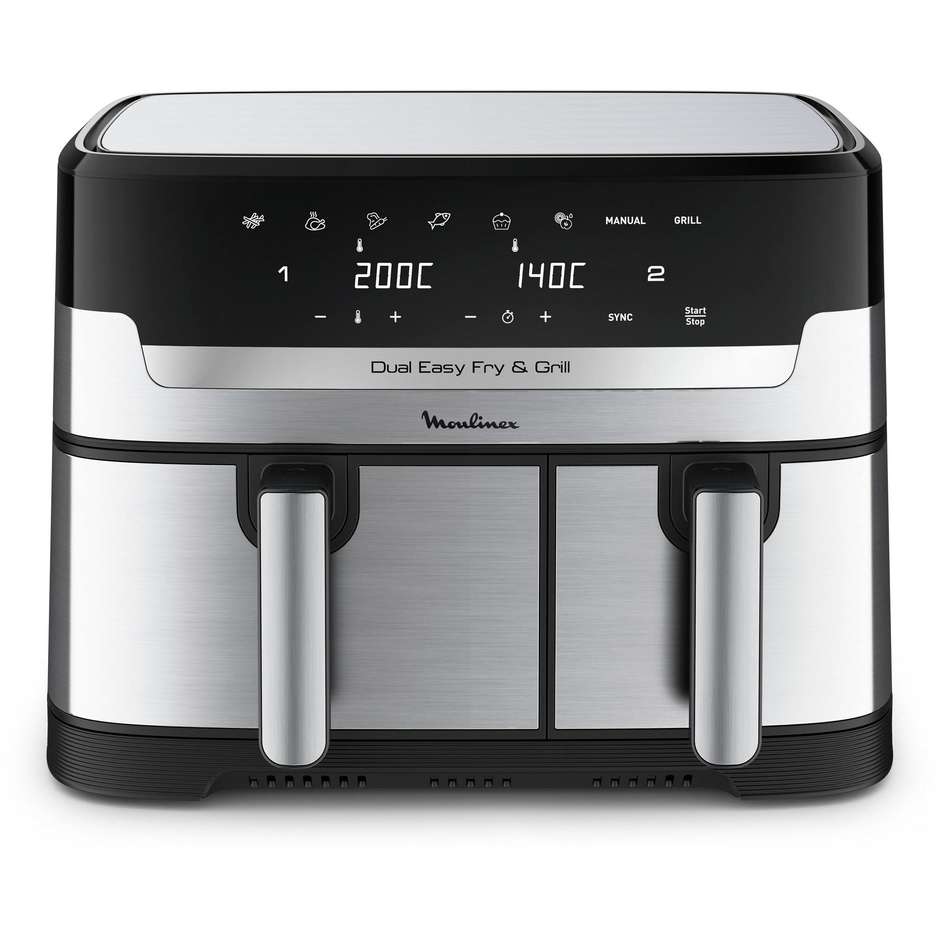 Moulinex EZ905D Dual Easy Fry & Grill Friggitrice ad Aria Doppio Cestello Asimmetrico 8.3 L 2450 W Inox