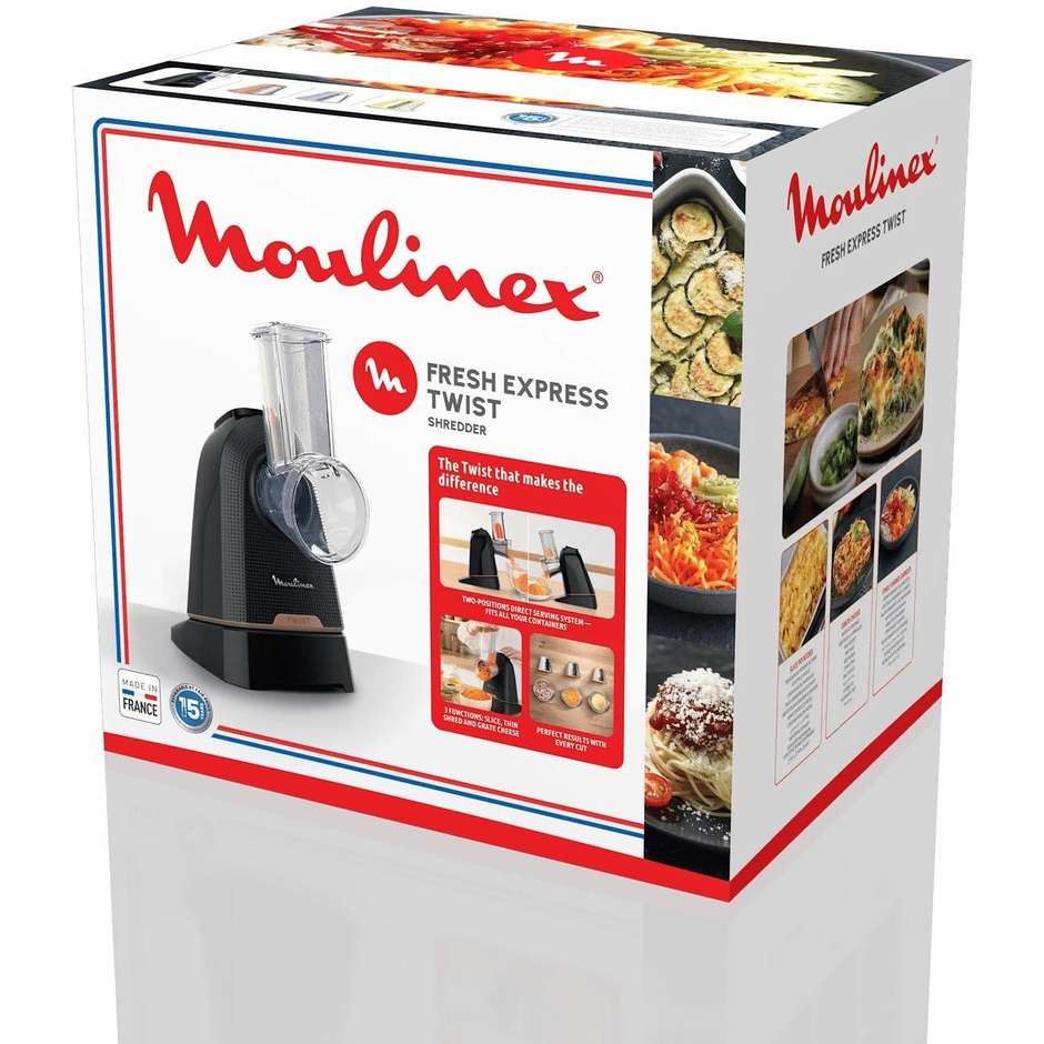 Moulinex Fresh Express Twist DK8638 grattugia elettrica 3 rulli Direct-Serve nero