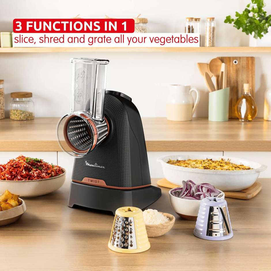 Moulinex Fresh Express Twist DK8638 grattugia elettrica 3 rulli Direct-Serve nero