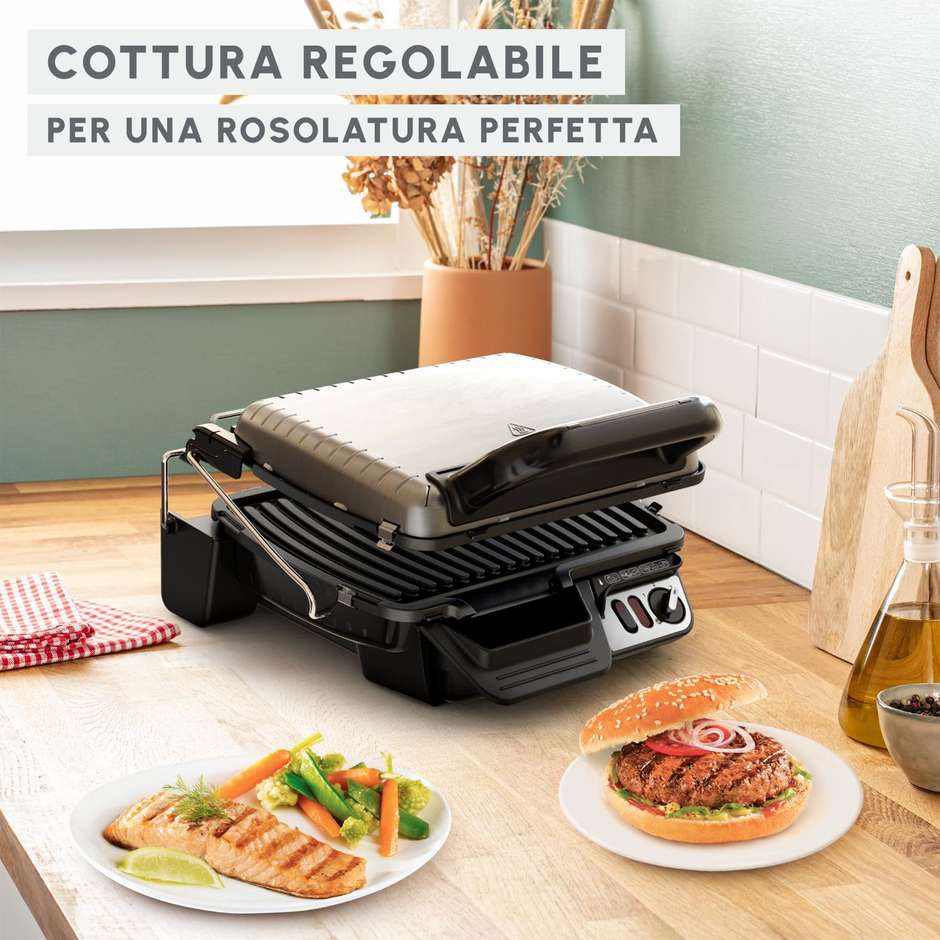 Moulinex GI3060 Bistecchiera Elettrica UltraCompact Comfort 2000 W, Piastre Antiaderenti, Nero/Acciaio Inox