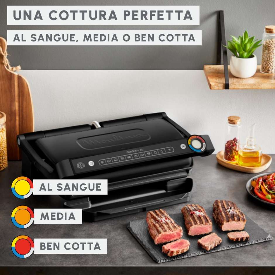 Moulinex GI7278 OptiGrill+ XL Bistecchiera Elettrica 2100 W, Piastre Antiaderenti Rimovibili, 69 Programmi Automatici, Nero