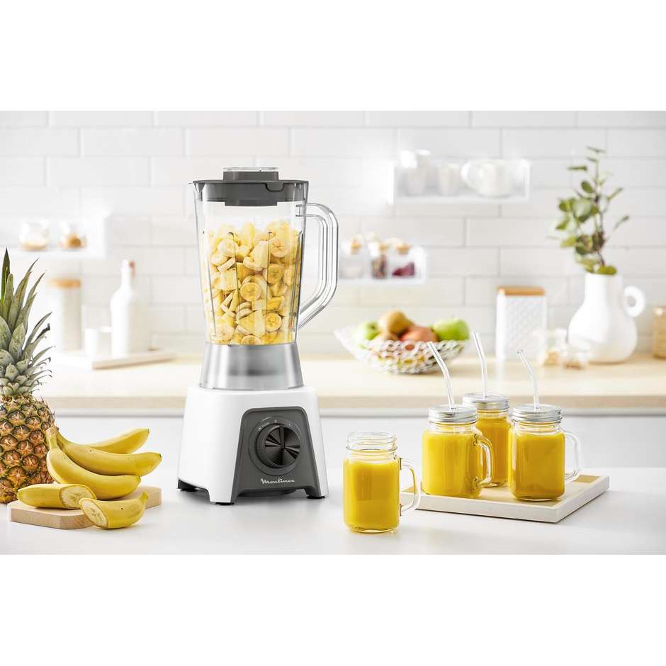 Moulinex LM2C01 Blendeo+ Frullatore da Tavolo 450 W, Vaso Plastica 1,5 L (1,25 L utili), 2 Velocità + Pulse, Tritaghiaccio, Bianco